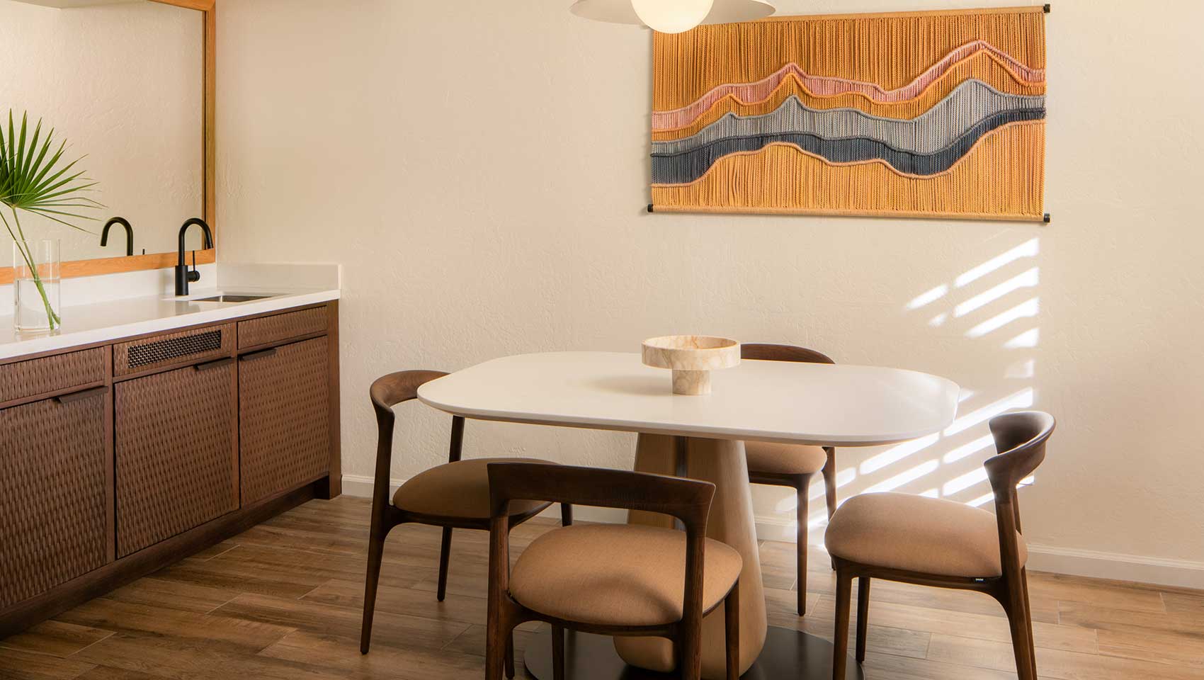 Dining table and chairs in a canyon casita