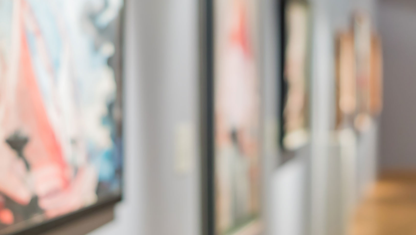 Close up of paintings in a gallery